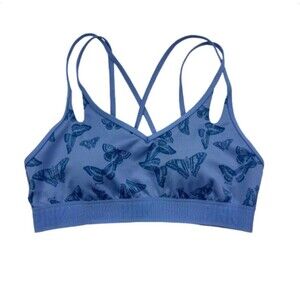 Victoria Secret PINK ACTIVE Sports Bra Lightly Lined Blue Butterfly Size Medium